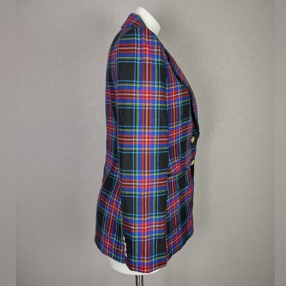 J. Crew Black Red Blue Nipped in Blazer Stewart Tartan Wool Blend Plaid Size 6 - Picture 3 of 16